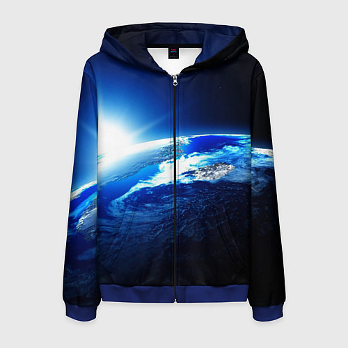 Мужская толстовка на молнии Восход солнца в космосе / 3D-Синий – фото 1