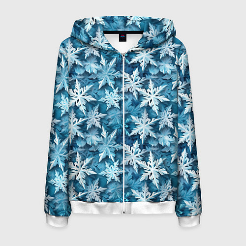 Мужская толстовка на молнии New Years pattern with snowflakes / 3D-Белый – фото 1