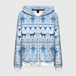 Толстовка 3D на молнии мужская Blue sweater with reindeer, цвет: 3D-белый