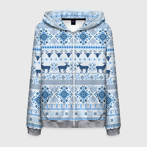 Мужская толстовка на молнии Blue sweater with reindeer / 3D-Меланж – фото 1