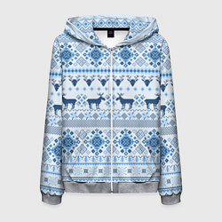 Толстовка 3D на молнии мужская Blue sweater with reindeer, цвет: 3D-меланж