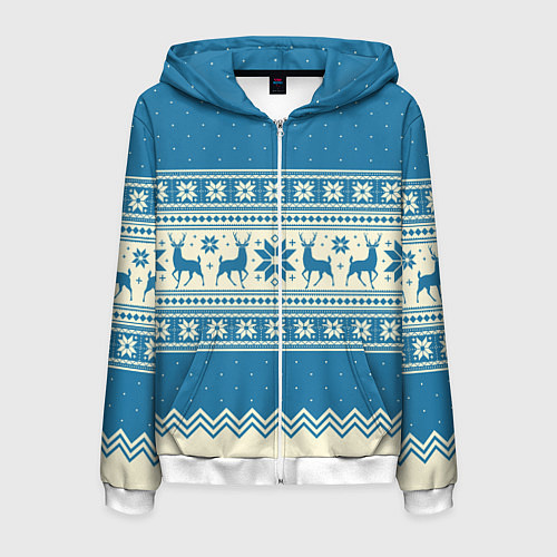 Мужская толстовка на молнии Sweater with deer on a blue background / 3D-Белый – фото 1