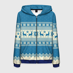 Толстовка 3D на молнии мужская Sweater with deer on a blue background, цвет: 3D-синий
