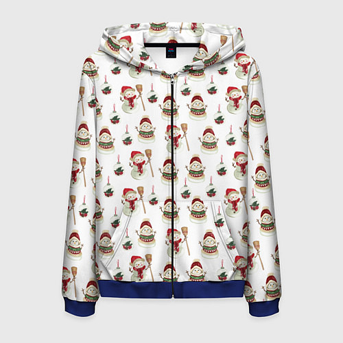 Мужская толстовка на молнии Новогодние снеговики / 3D-Синий – фото 1