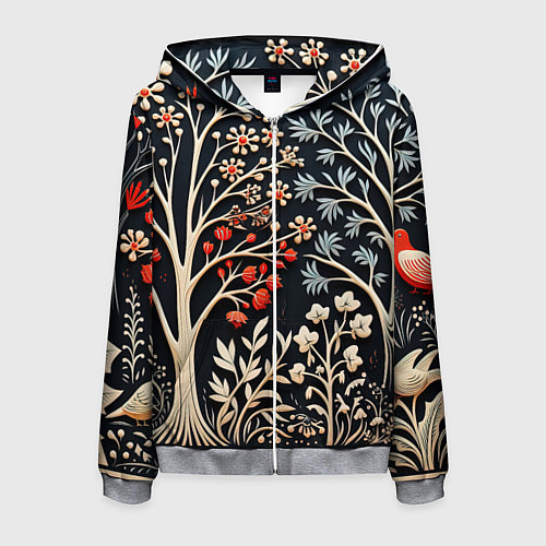 Мужская толстовка на молнии Новогодние узоры и деревья / 3D-Меланж – фото 1