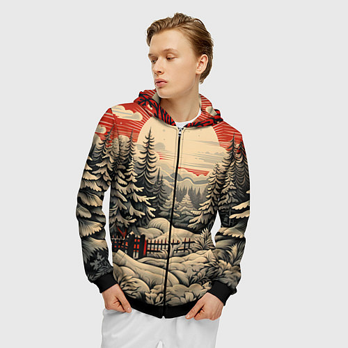 Мужская толстовка на молнии Блеск снежинок новогодний стиль / 3D-Черный – фото 3