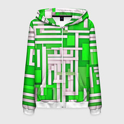 Толстовка 3D на молнии мужская Полосы на зелёном фоне, цвет: 3D-белый