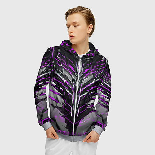 Мужская толстовка на молнии Киберпанк доспех фиолетовый / 3D-Меланж – фото 3