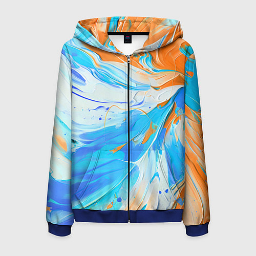 Мужская толстовка на молнии Голубая и оранжевая краска / 3D-Синий – фото 1