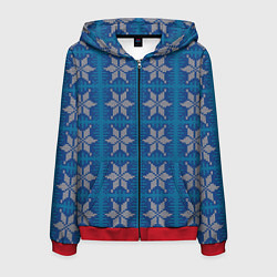 Мужская толстовка на молнии Вязаная снежинка винтажный синий узор