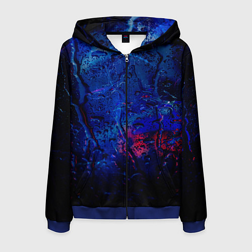 Мужская толстовка на молнии Капли воды на стекле / 3D-Синий – фото 1