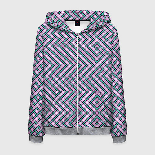 Мужская толстовка на молнии Фиолетовая - розовая клетка / 3D-Меланж – фото 1