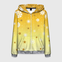 Толстовка 3D на молнии мужская Снежинки и звезды на желтом, цвет: 3D-меланж