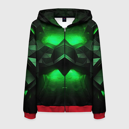 Мужская толстовка на молнии Абстрактное царство зелени / 3D-Красный – фото 1