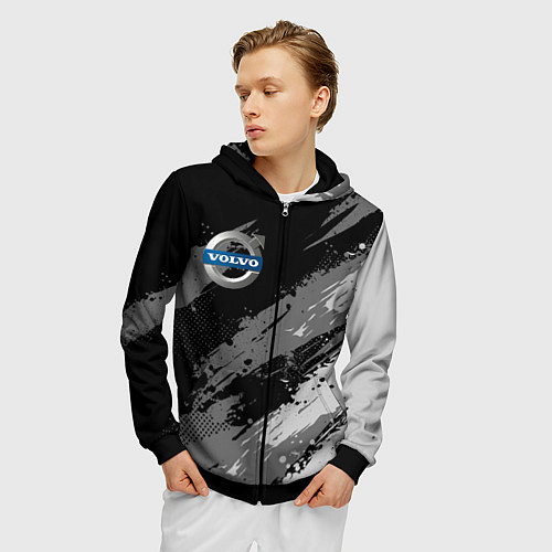 Мужская толстовка на молнии Volvo - монохромный серый / 3D-Черный – фото 3