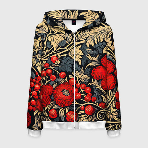 Мужская толстовка на молнии Новогодние ягодки и узоры / 3D-Белый – фото 1