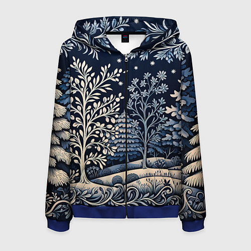 Мужская толстовка на молнии Ледяные узоры нового года / 3D-Синий – фото 1