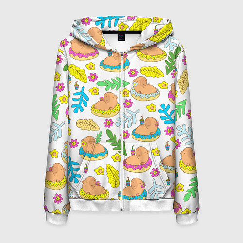 Мужская толстовка на молнии Капибары на отдыхе / 3D-Белый – фото 1