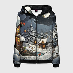 Толстовка 3D на молнии мужская Волшебство новогодней ночи, цвет: 3D-черный