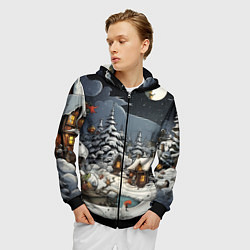 Толстовка 3D на молнии мужская Волшебство новогодней ночи, цвет: 3D-черный — фото 2