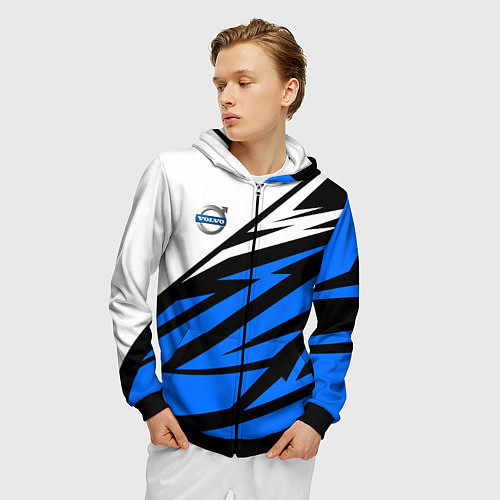 Мужская толстовка на молнии Volvo - white and blue / 3D-Черный – фото 3