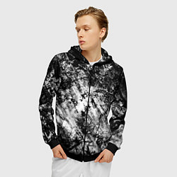 Толстовка 3D на молнии мужская Зимний лес узоры, цвет: 3D-черный — фото 2