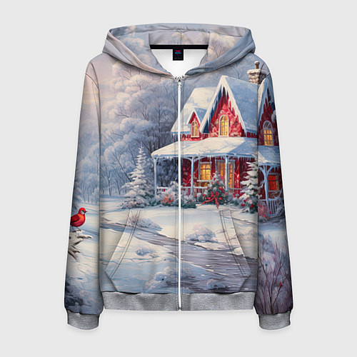 Мужская толстовка на молнии Новогодний снежный дом / 3D-Меланж – фото 1