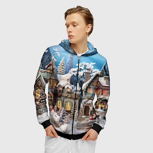 Мужская толстовка на молнии Северное сияние торжества / 3D-Черный – фото 3