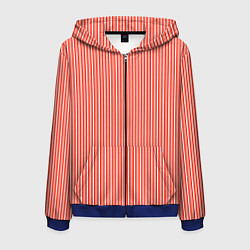 Толстовка 3D на молнии мужская Красно-белая вертикальная полоса, цвет: 3D-синий