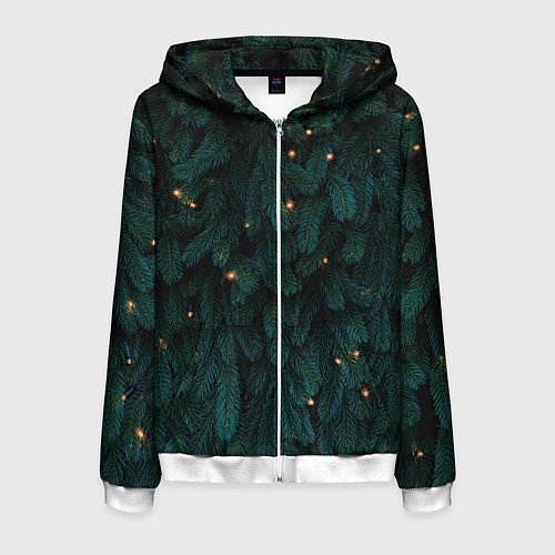 Мужская толстовка на молнии Ёлка и гирлянды / 3D-Белый – фото 1