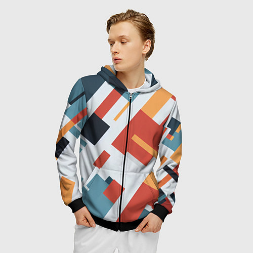 Мужская толстовка на молнии Геометрический узор - нейросеть / 3D-Черный – фото 3