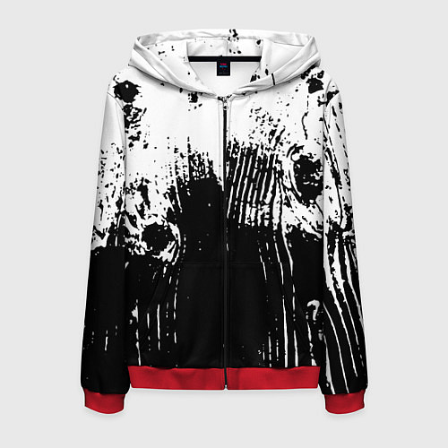 Мужская толстовка на молнии Черно-белая абстракция гранж / 3D-Красный – фото 1