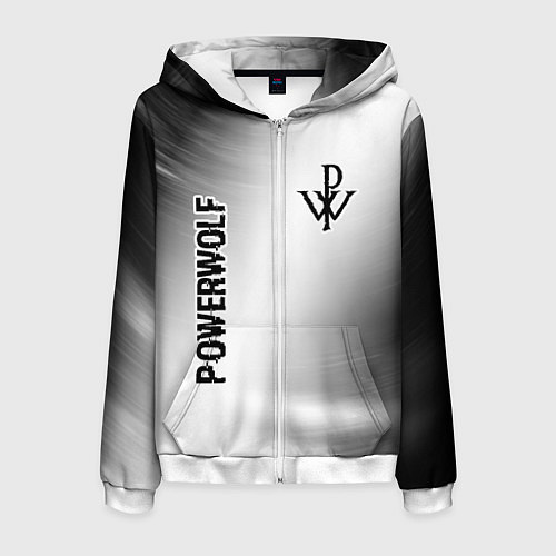 Мужская толстовка на молнии Powerwolf glitch на светлом фоне вертикально / 3D-Белый – фото 1