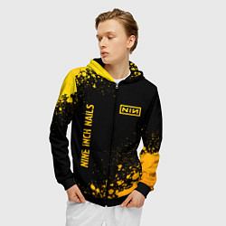 Толстовка 3D на молнии мужская Nine Inch Nails - gold gradient вертикально, цвет: 3D-черный — фото 2