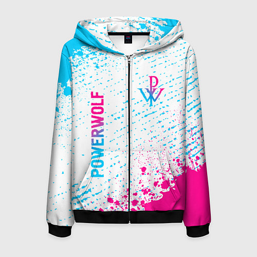 Мужская толстовка на молнии Powerwolf neon gradient style вертикально / 3D-Черный – фото 1