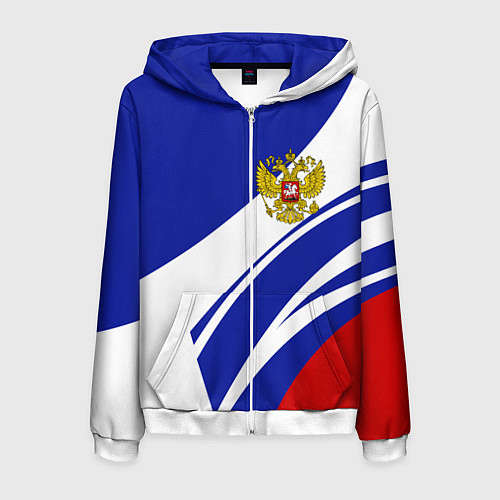 Мужская толстовка на молнии Герб России на абстрактных полосах / 3D-Белый – фото 1