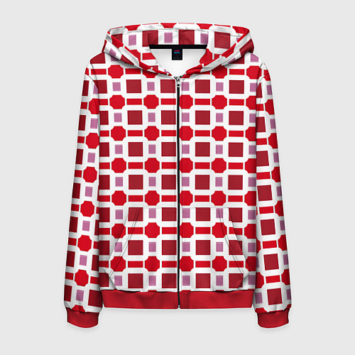 Мужская толстовка на молнии Красные кирпичики и белые полосы / 3D-Красный – фото 1