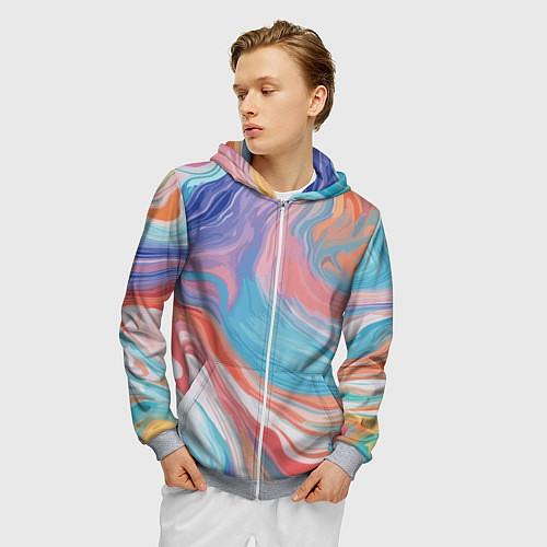 Мужская толстовка на молнии Цветной вихрь / 3D-Меланж – фото 3