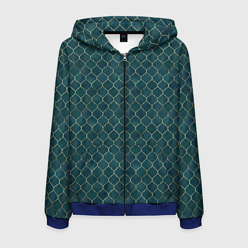 Мужская толстовка на молнии Золотой узор на бирюзовом фоне / 3D-Синий – фото 1