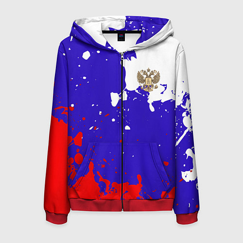 Мужская толстовка на молнии Российский герб на триколоре / 3D-Красный – фото 1
