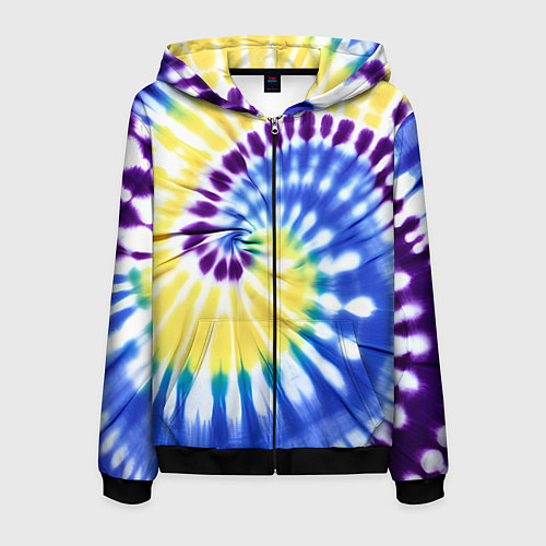 Мужская толстовка на молнии Тай дай наутилус в сиреневом, голубом и желтом цве / 3D-Черный – фото 1