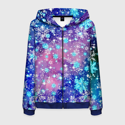 Мужская толстовка на молнии Снежинки - морозный паттерн / 3D-Синий – фото 1