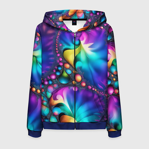 Мужская толстовка на молнии Розово синий фрактал / 3D-Синий – фото 1