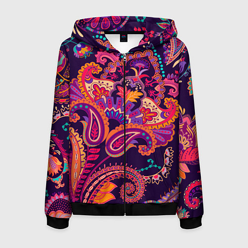 Мужская толстовка на молнии Индийские этнические узоры / 3D-Черный – фото 1