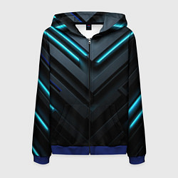 Толстовка 3D на молнии мужская Черный и синий фон с абстракцией, цвет: 3D-синий