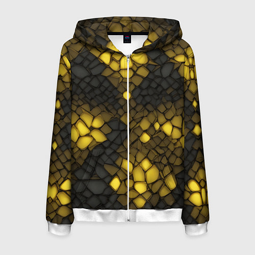 Мужская толстовка на молнии Жёлтый трескающийся камень / 3D-Белый – фото 1