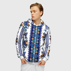 Толстовка 3D на молнии мужская Цветочный этнический орнамент, цвет: 3D-белый — фото 2