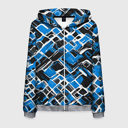 Толстовка 3D на молнии мужская Синие фигуры и белые линии, цвет: 3D-меланж