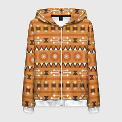 Толстовка 3D на молнии мужская Brown tribal geometric, цвет: 3D-белый