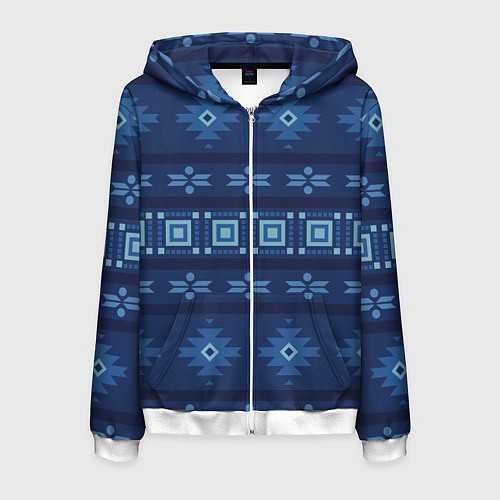 Мужская толстовка на молнии Blue tribal geometric / 3D-Белый – фото 1